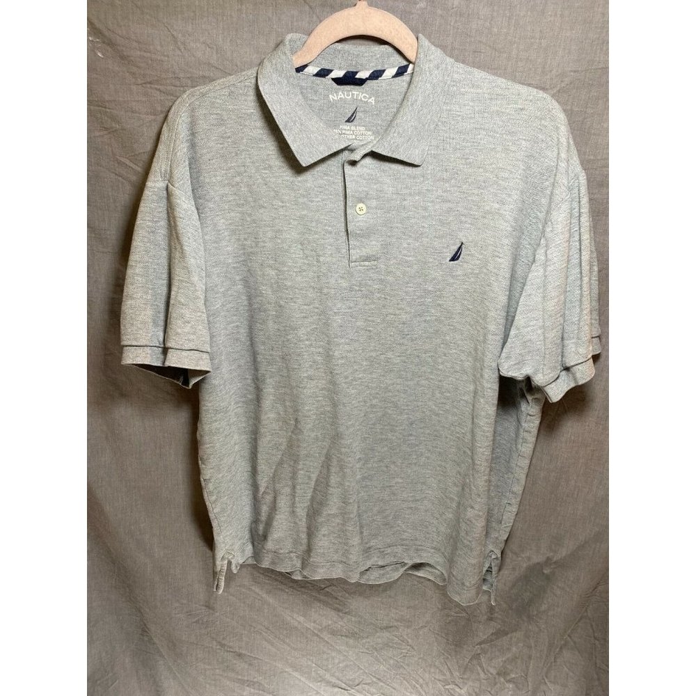 Nautica Polo Shirt Adult Large Gray‎ Button Golfer Mens